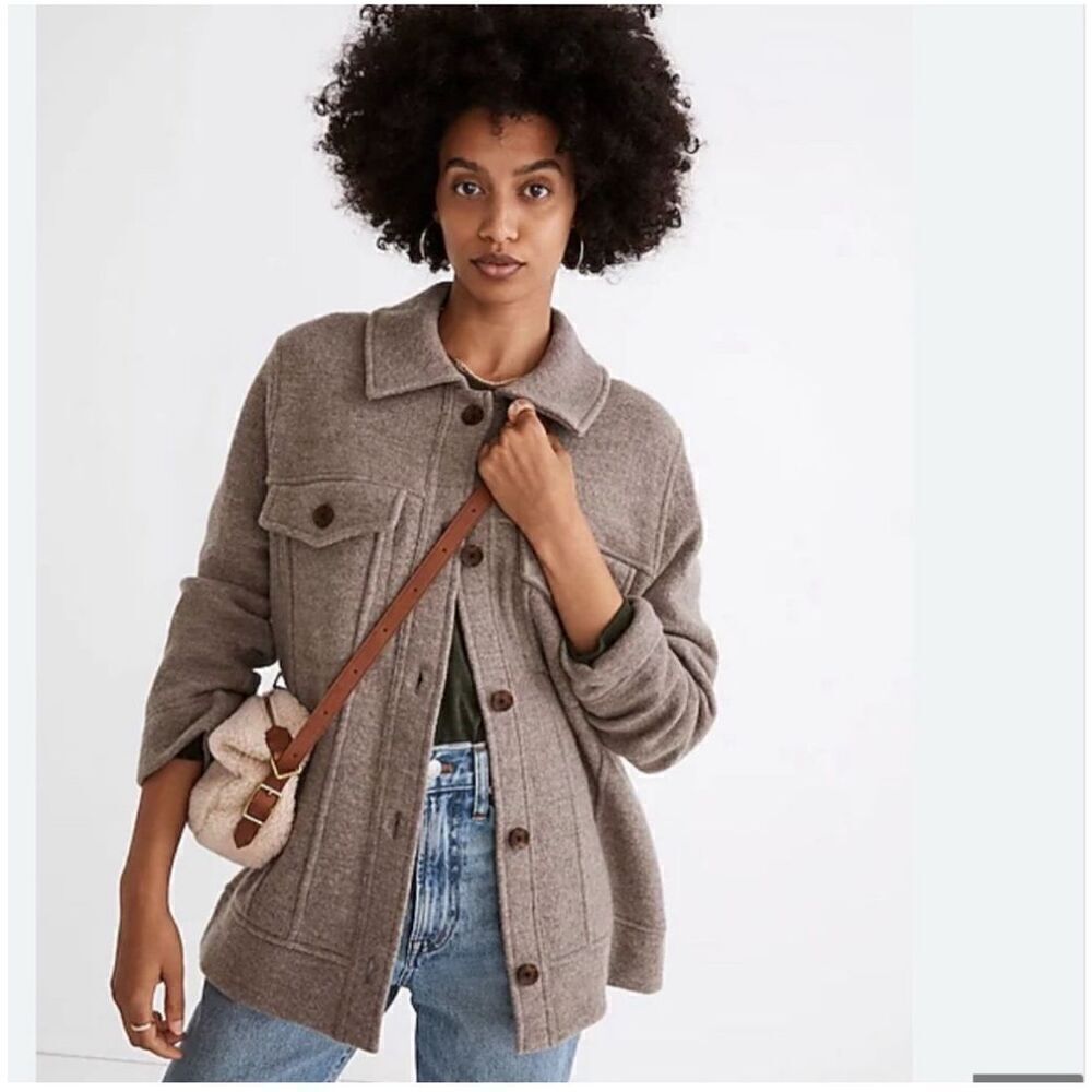 Madewell‎ Boiled Wool Bridgman Sweater-Jacket Small S Heather Mink Button